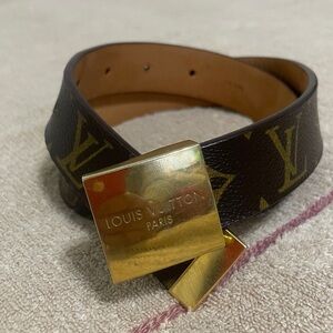 Louis Vuitton Dark Monogram Belt with Gold Buckle Unisex
